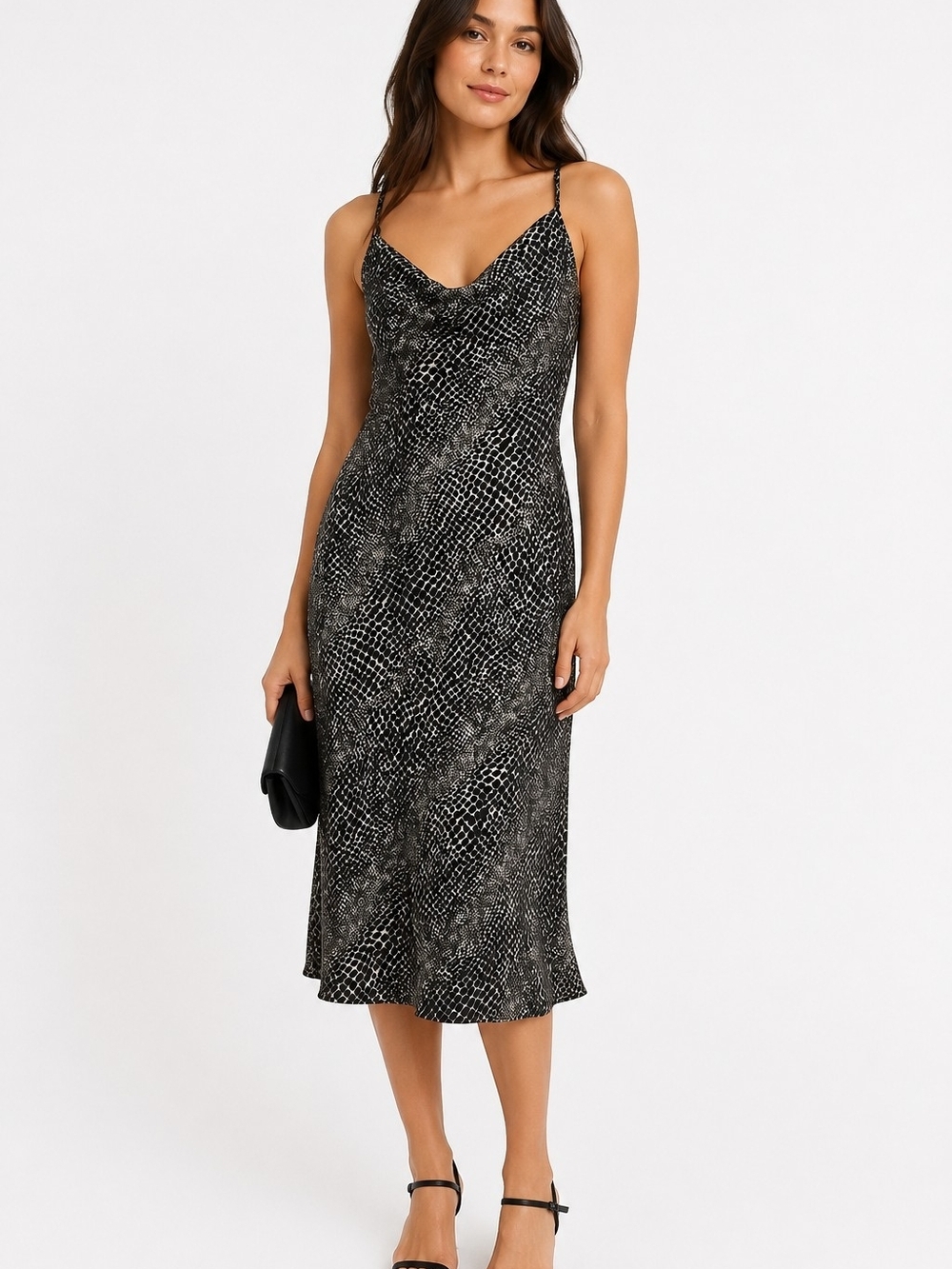 Banana Republic Snake Print Cowl Neck Midi Slip Dress Y2K Chic Satin Feel Small